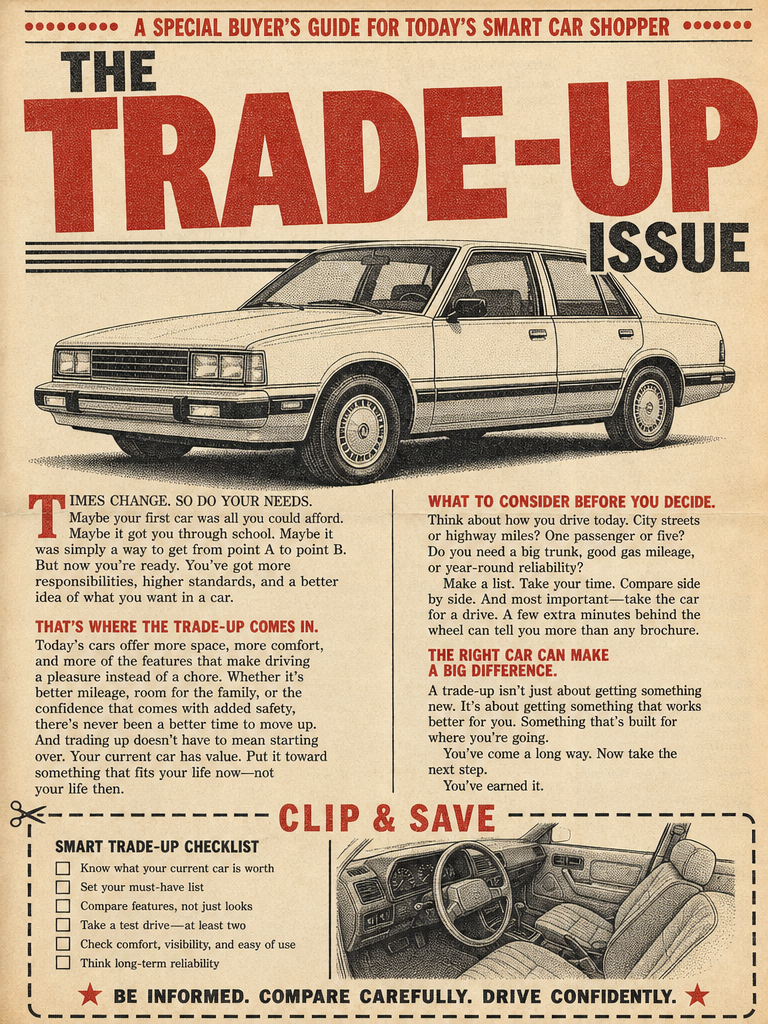 Concept vintage dealership trade-up buyer's guide newspaper ad
